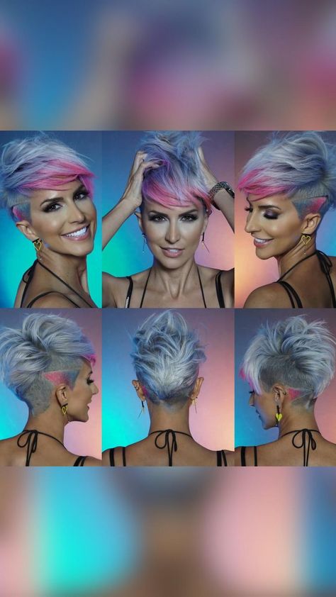 Pixie Hair Color, Hair Color Inspiration, Pink Hair Color, Funky Short Hair, Silver Hair Color, Short Sassy Hair, Pixie Haircut For Thick Hair, Short Hair Undercut, Super Short Hair