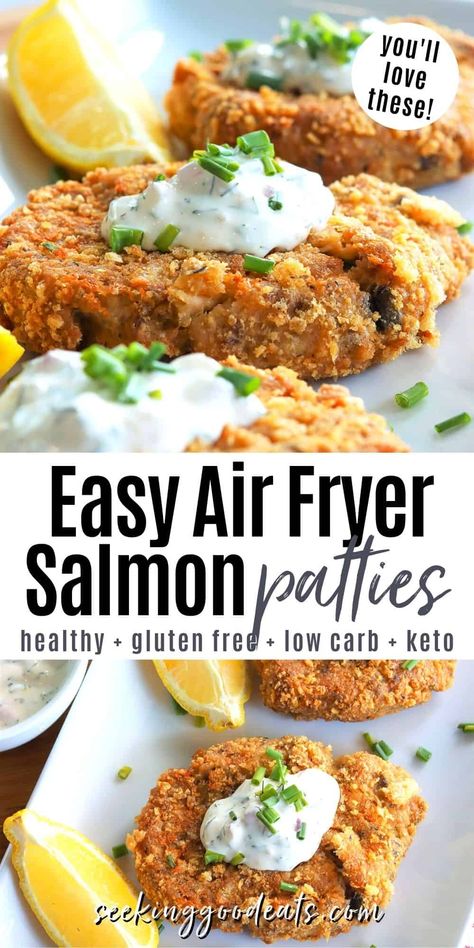 Mexican Salmon Patties, Air Fryer Salmon Patties, Low Carb Salmon Patties, Cook Frozen Salmon, Canned Salmon Patties, Gluten Free Salmon, Low Carb Salmon, Canned Salmon Recipes, Air Fryer Salmon