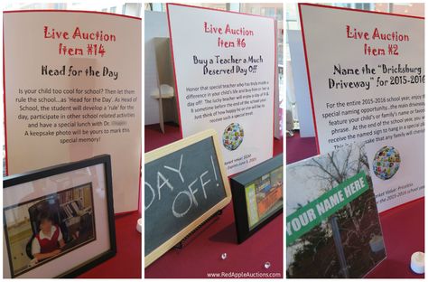 At the school auction, I sold these 3 school-centric donations in the live auction.   Any guesses as to which sold best?  1) Head of School for the Day ... 2) Buy a Teacher a Day Off ... 3) Name the Driveway. School Auction Projects, School Donations, Tricky Tray, Fun Fundraisers, Vision Boarding, School Fundraising, Auction Baskets, School Carnival, School Auction