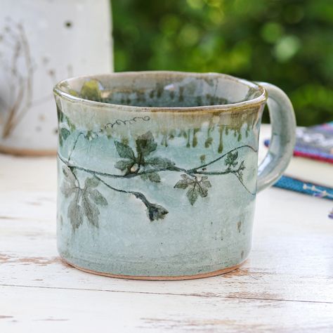 Crackled Finished Leafy Blue and Green Ceramic Cup - Thai Eden in Blue | NOVICA Celadon Ceramics, Ceramics Pottery Mugs, Glaze Combinations, Handmade Mugs, Traditional Pottery, Pottery Dishes, Pottery Crafts, Ceramics Pottery Art, Pottery Cups