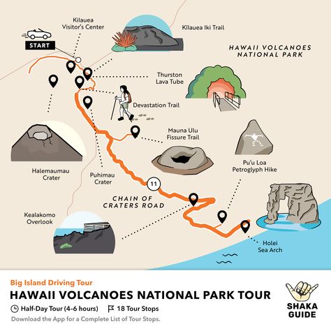 Shaka Guide's Hawaii Volcanoes National Park Tour Itinerary | Self-Guided Audio Tours Volcano National Park Hawaii, Volcanoes National Park Hawaii, Community Acupuncture, Big Island Volcano, Hawaii National Parks, Hawaii Trip Planning, Big Island Travel, Hawaii Itinerary, National Park Map