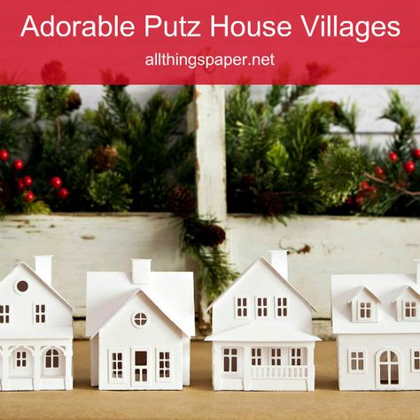 Diy Putz House, Tiny Paper Houses, Diy Christmas Village Houses, Paper House Template, Putz House, Diy Christmas Village, House Template, Pottery Houses, Christmas Village Houses