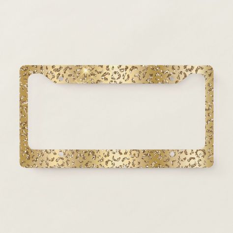 Pretty Chic Gold Glam Glitter Leopard Print License Plate Frame, Cute Cars Accessories, Preppy Car Accessories, Preppy Car, Gold Car, Beachy Room, Girly Car Accessories, Cool Car Accessories, Car Deco