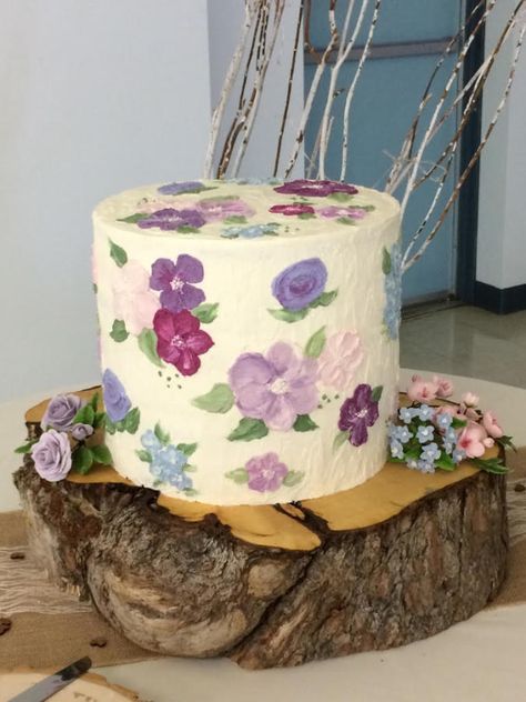 Painted Buttercream wedding cake by Kerry - http://cakesdecor.com/cakes/314116-painted-buttercream-wedding-cake Textured Buttercream Cake, Cake Painting Tutorial, Buttercream Painting, Textured Buttercream, Cake Painting, Accent Flowers, Art Cakes, Buttercream Flower Cake, Buttercream Wedding Cake