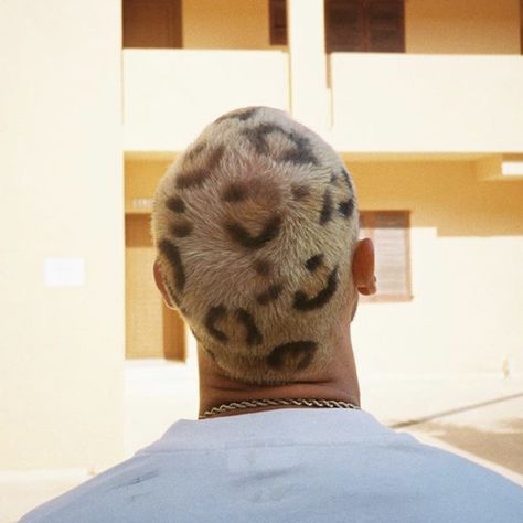 Bleached Buzz Cut Men Design, Aesthetic Buzzcut, Buzz Cut Hair Dye Designs, Bleached Buzz, Buzz Designs, Leo Hair, Cheetah Print Hair, Bleached Hair Men, Buzz Cut Hairstyles