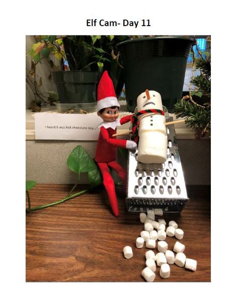 Elf on the Shelf at the Office- it was hot chocolate day... Elf Ideas Easy, Bad Elf, Elf Magic, Awesome Elf On The Shelf Ideas, Elf Activities, Xmas Elf, Elf Antics, Elf Fun, Candy Land Christmas Decorations