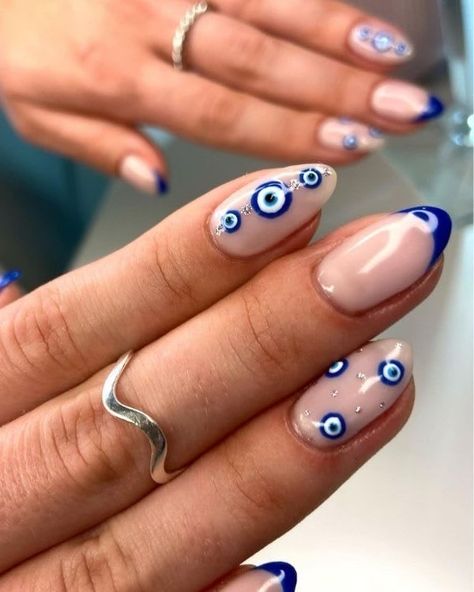 Greece Nails, Biab Nail, Greek Holiday, Nail Designs For Spring, Different Nails, Evil Eye Nails, Dark Blue Nails, Angel Tarot Cards, Eye Nail Art