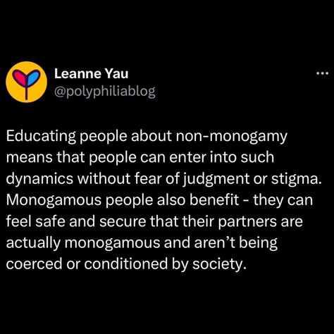 This #NonMonogamyVisibilityWeek (July 15-21) I wanted to remind us all why promoting non-monogamy as an equally valid relationship style as monogamy benefits everyone regardless of their orientation/preference for relationship structure. As someone who has been actively non-monogamous since 2016 and creating content full-time about it since 2020, it’s been a gift to see the tide change over the years as more people are talking about open relationships. What does being visibly non-monogamous m... Non Monogamous, Open Relationships, Non Monogamy, Open Relationship, Creating Content, July 15, Full Time, Over The Years, Benefits