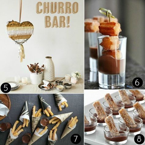 Mexican Style Churro Ideas and Recipes Churro Display, Churros Party, Churros Bar, Churro Bar, Cuban Party, Graduation Party Desserts, Havana Nights Party, Wedding Snacks, Fiesta Wedding