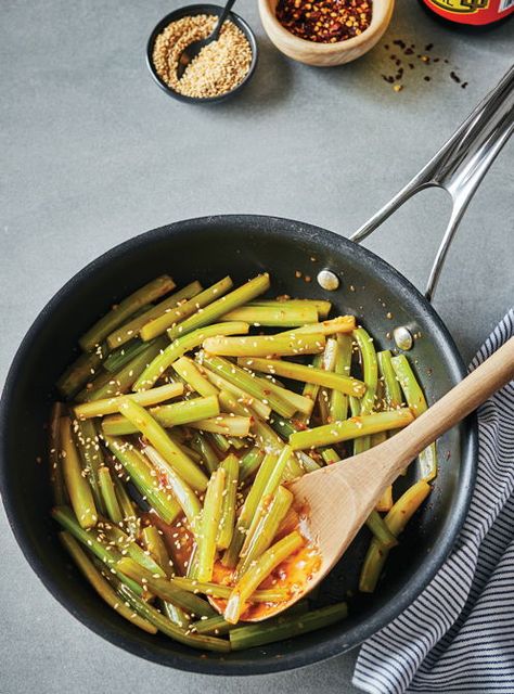 Sautéed Celery Sticks | RICARDO Celery Leaves, One Pot Dishes, How To Cook Rice, Special Recipes, Fruits And Vegetables, Stir Fry, Celery, Vegetable Recipes, Fall Recipes