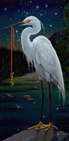 Egret Knows Where to Keep It by Olga Ponomarenko Olga Ponomarenko, Angel Drawing Easy, Egret Painting, Heron Art, Mangrove Swamp, White Egret, Angel Drawing, Art Gallery Wallpaper, Art Walk