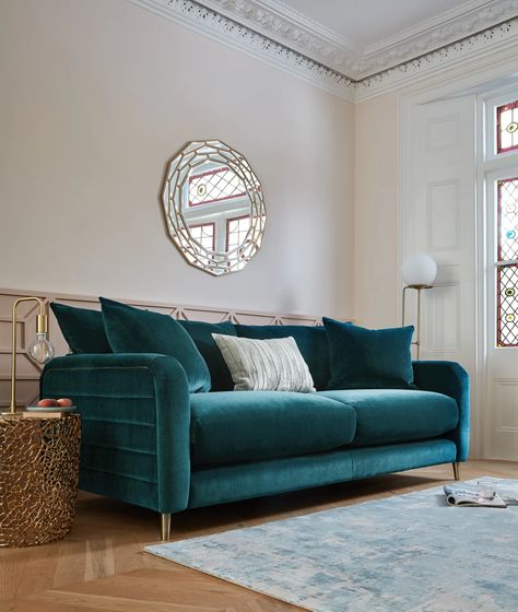 Teal Couches, Turquoise Velvet Sofa, Teal Couch Living Room, Teal Sofa Living Room, Teal Velvet Sofa, Teal Couch, Living Room Shades, Teal Living Rooms, Teal Sofa