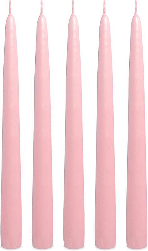 Amazon.com: Pink Taper Candles 10 Inches Tall Elegant Premium Quality Dripless Smokeless Unscented Hand-Dipped for Set of 12 for Baby Shower, Wedding Dinner Birthday Party Table Decorations Made in USA : Home & Kitchen Dinner Party Candles, Light Pink Candles, Blush Pink Bedroom Decor, Pink Taper Candles, Sabbath Candles, Dripless Taper Candles, Antique Vanity Set, Pink Living Room Decor, Dripless Candles