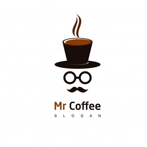 Mr coffee logo, cafe icon design Premium... | Premium Vector #Freepik #vector #logo #banner #food #coffee Coffe Logos Design, Cafe Logo Ideas, Coffee Logo Design, Cafe Logos, Coffee Slogans, Cafe Icon, Logo Cafe, Logo Design Coffee, Coffee Shop Logo Design