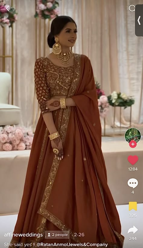 Punjabi Engagement Outfit Ideas, Burnt Orange Indian Outfit, Sikh Wedding Guest Outfit, Wedding Suits Women Indian Bridal, Punjabi Engagement Outfit, Jaggo Outfit Punjabi Suit, Sruthi Jayadevan, Green Pakistani Bridal Dress, Pink Indian Suit