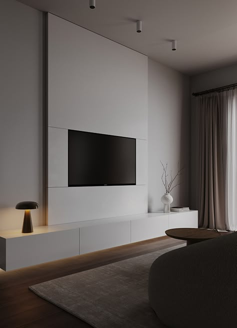 Valeria Mosolova on Behance Tv Vall2024, Smart Tv Wall Design, Beata Tv, Minimal Tv Wall Design, Tv Wall Ideas Bedroom, Minimal Tv Unit Design, Modern Tv Console Design, Tv Console Bedroom, Bedroom Tv Console