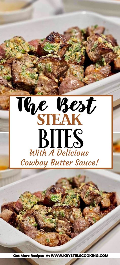 Weeknight Steak Dinner, Cowboy Cooking Recipes, Supper Ideas Steak, Cowboy Butter Steak Bites, Cowboy Butter Steak Sliders, Cowboy Bites, Sirloin Tips Recipes, Sirloin Steak And Potatoes, Cowboy Butter Steak