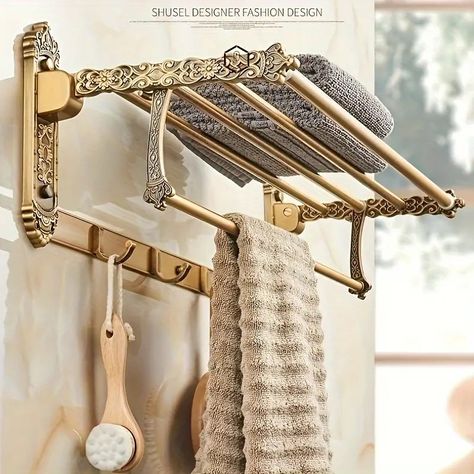 Traditional Style Wall Mount Towel Rack Carved Design - Temu Swinging Towel Rack, Bath Rack Ideas, Clawfoot Tub Accessories, Cute Bathroom Accessories, Whimsy Goth House Decor, Above The Toilet Ideas, Unique Guest Bathroom, Parisian Bathroom French Style, Vintage Bathroom Decor Ideas