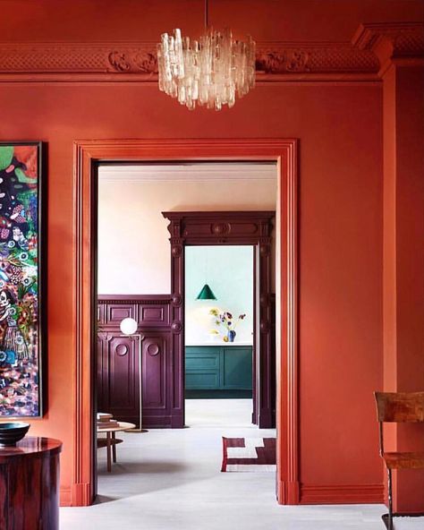 #thursday #treat @farge_dagny project #inspiration #colorful #interiordesign #colorcombo Marsala Pantone, Orange Room, Traditional Paint, Paint Brands, Red Walls, World Of Interiors, Designers Guild, Color Collection, Wall Color