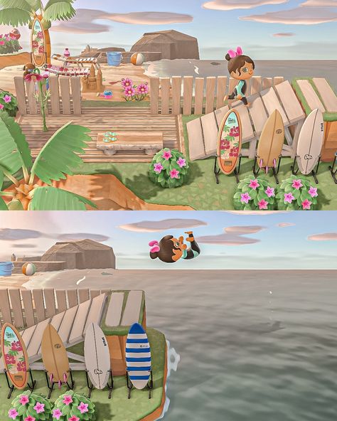 Splash 💦 Hightide’s dive spot 🏄‍♀️ Thank you @acnhtreasureisland Animal crossing new horizons ACNH Nintendo switch wholesome gaming cozy design beach town tropical cottagecore island idea inspiration aesthetic cosy decor build inspo game photography cute villagers small town vibes happy friendship towncore surf summer #acnh #crossingcreations #animalcrossing # nookspiration #wholesomegames #acnhkidcore #acnhtropicalisland #nintendoswitch #acnhinspo #acnhisland #acnhidea #animalcrossingne... Acnh Ideas For Big Areas, Beach Restaurant Animal Crossing, Marina Acnh Yard, Acne Beach Ideas, Acnh Start Ideas, Wade Animal Crossing, Animal Crossing Island Decor, Animal Crossing Side Beach Ideas, Cutest Villagers Acnh