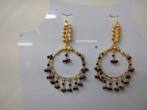 Nallapusalu Earrings Gold, Black Beads Earrings Gold, Black Bead Earrings Gold, Black Earrings Indian, Black Beads Earrings Indian Gold, Black Beads Ear Rings Gold, Black Beads Earrings, Black Beaded Earrings, Rings Light