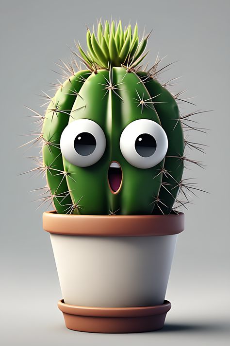 Funny adorable small cactus child baby cartoonish with eyes and hands in a pot Cactus Character, Cactus Cookies, Cactus Funny, Cactus Cartoon, Funny Cactus, Small Cactus, Child Baby, Funny Images, Flower Pots