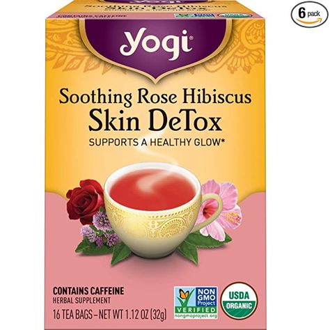 Amazon.com: Yogi Tea - Soothing Rose Hibiscus Skin DeTox (6 Pack) - Supports a Healthy Glow - 96 Tea Bags : Grocery & Gourmet Food Whole Body Cleanse, Caramel Apple Spice, Body Detox Cleanse, Raspberry Leaf, Yogi Tea, Energy Tea, Vanilla Spice, Organic Herbal Tea, Clean Diet