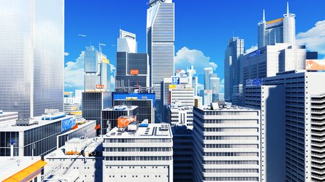 Mirrors Edge City Mirrors Edge Aesthetic, Skyline Wallpaper, Mirrors Edge Catalyst, Mirror’s Edge, Mirror's Edge, Edge City, City Of Glass, Indie Game Art, Sci Fi Landscape