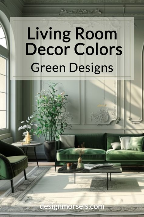 living room decor colors green designs Green Living Rooms, Eclectic Mediterranean, Green Family Rooms, Mediterranean Style Living Room, Green Walls Living Room, Green Living Room Decor, Color Palette Living Room, Green Living Room, Family Room Colors