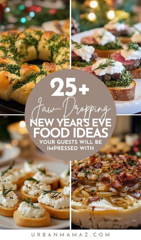 Looking for delicious New Year's Eve food ideas for your party this year? Check out this ultimate list of 25+ jaw dropping New Year's Eve food ideas your guests will be impressed with. New Year’s Eve Party Food 2024, New Years Platter Ideas Parties Food, Nye Food Traditions, News Years Party Food, New Years Party Menu Ideas, Nye Themed Food, New Years Eve Supper Ideas, New Years Entertaining Ideas, Mew Years Eve Food