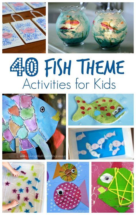 40 Fish Theme Activities for Kids...great for preschoolers and kindergarteners! Ocean Activities Kids, Ocean Activities For Kids, Under The Sea Crafts, Fish Activities, Family Projects, Ocean Activities, Sea Crafts, Under The Sea Theme, Fish Crafts