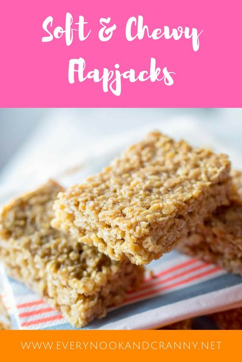 Soft and Chewy Flapjacks Soft Chewy Flapjack Recipe, Chewy Flapjack Recipe, Soft Flapjack Recipe, Flapjack Recipe Chewy, British Treats, Easy Flapjacks, Food Recovery, School Cakes, Flap Jacks