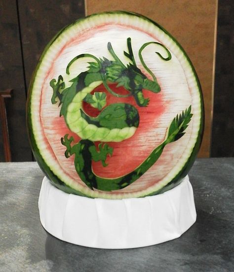 Watermelon Carving No.159: Dragon. Dragon Fruit Carving, Vegetables Craft, Dessert Boards, Carving Fruit, Vegetable Crafts, Fruit Carvings, Produce Displays, Paper Dragon, Quinoa Rice