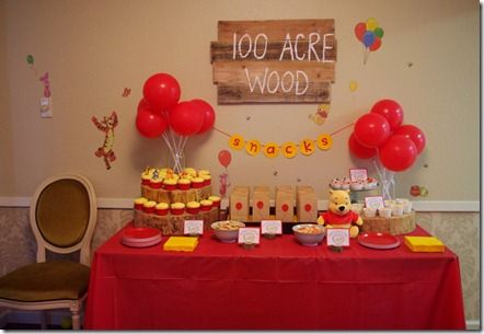 lil Mop Top: Winnie The Pooh Party Pooh Bear Balloon, Snacks Table, Winnie The Pooh Birthday Party, Pooh Birthday Party, Winnie The Pooh Party, Balloon Arrangement, Bear Balloon, Pooh Party, Winnie The Pooh Themes