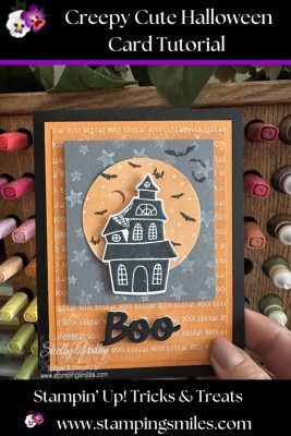 Creepy Cute Halloween Card with Stampin' Up! Tricks & Treats Stampin Up Halloween, Creepy Cute Halloween, Fall Cards Handmade, Halloween Cards Handmade, Free Cards, Halloween Card, Embossed Cards, Up Halloween, Card Tutorial