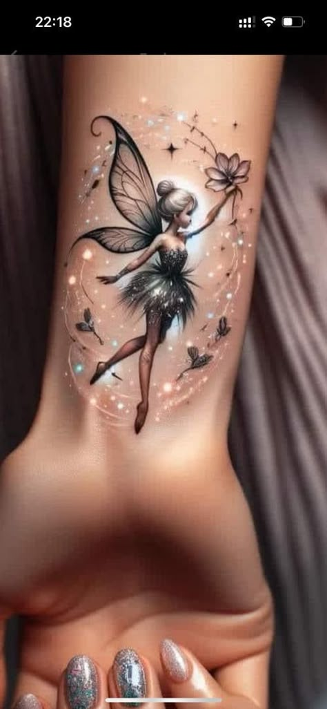 Tinkerbell Tattoo Ideas, Fairy Tattoo Designs, Butterfly Tattoos For Women, Tattoos For Women Flowers, Muster Tattoos, Tasteful Tattoos, Hand Tattoos For Women, Sunflower Tattoos, Pretty Tattoos For Women