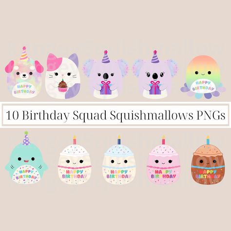 Squishmallows Clipart, Squishmallows Birthday Party, Squishmallow Birthday Party, Squishmallows Birthday, Birthday Games, 9th Birthday, Cute Animal Photos, Slumber Parties, 7th Birthday