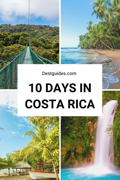 If you have 1 to 2 weeks to spend in Costa Rica and need ideas for how to break up your trip, then look no further than this Costa Rica itinerary for some inspiration! From volcanoes to waterfalls to ziplining high above, this guide has all that and more. Areas and attractions include San Jose, Santa Teresa, Manuel Antonio Park, Monteverde Cloud Forest, Tortuguero Park, Tamarindo and more!     #destguides #costarica #itinerary #centralamerica #travel Costa Rica Itinerary, Costa Rica Honeymoon, Nosara, Visit Costa Rica, Travel America, Cloud Forest, Costa Rica Vacation, Puntarenas, Central America Travel