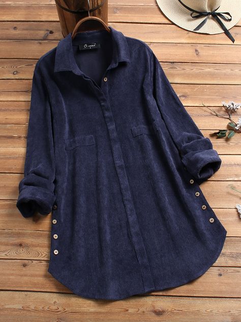 Corduroy Blouse, Vintage Plus Size, Plus Size Blouse, Blouse Designs Latest, Fashion Plus Size, Spring Shirts, Vintage Casual, Knit Fashion, Blouse Vintage