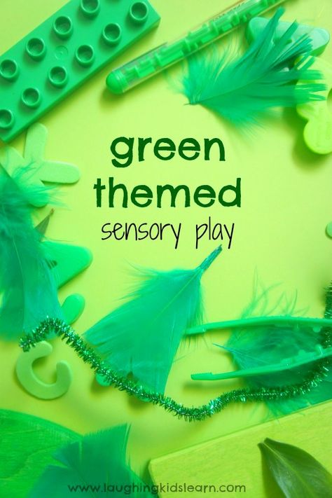 Green themed sensory play and discovery space for babies and toddlers Green Objects, Playgroup Ideas, Green Activities, Sensory Learning, Sensory Ideas, Sensory Activities Toddlers, Sensory Rooms, Baby Activities, Parenting Ideas