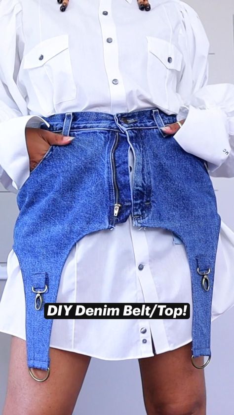 Diy Upcycle Clothes, Denim Diy Clothes, Ropa Upcycling, Upcycling Fashion, Diy Denim, Upcycle Clothes Diy, Diy Vetement, Diy Clothes Design, Belt Top