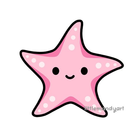 Kawaii Ocean Animals, Starfish Sticker, Starfish Drawing, Sea Creatures Drawing, Easy Dragon Drawings, Pink Starfish, Starfish Art, Cartoon Sea Animals, Ocean Drawing