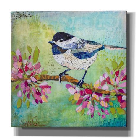 Red Barrel Studio® Chirpy Chickadee On Canvas by St. Hilaire Elizabeth Print | Wayfair Chickadee Painting, Chickadee Art, Collage Art Projects, Art Green, Plant Pattern, Blue Wall Art, Mini Paintings, Modern Art Abstract, Red Barrel Studio