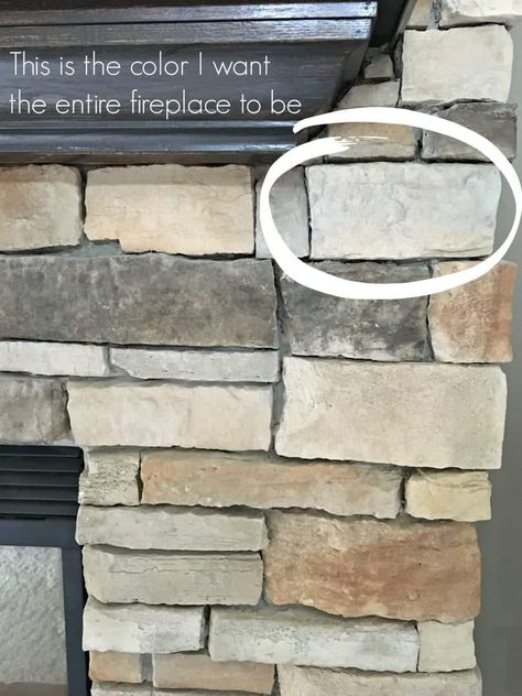 Paint A Stone Fireplace, Whitewash Stone Fireplace, Fireplace Paint, Faux Stone Fireplaces, Painted Stone Fireplace, Stone Fireplace Makeover, Paint Stone, Stacked Stone Fireplaces, Fireplace Update