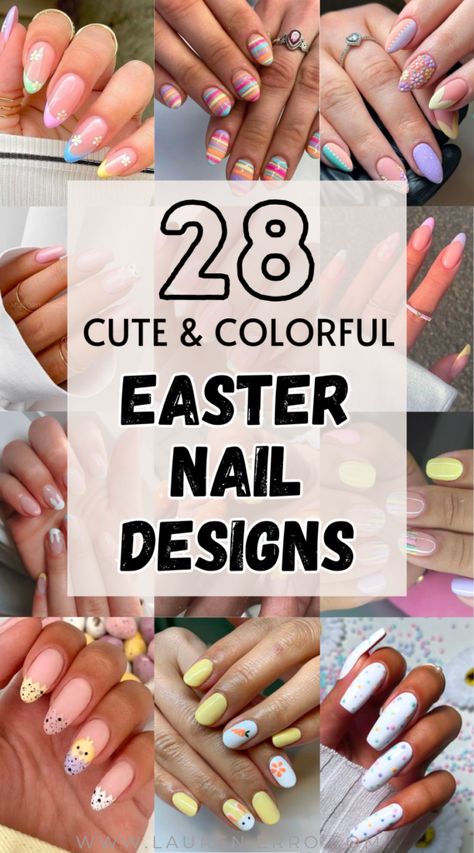 Cute and Colorful Easter Nail Design ideas - Lauren Erro Easter Nails Design Spring, Easter Nails Easy, Easter Nail Art Designs, Nails Easter, April Nails, Buff Nails, Easter Nail, Easter Nail Designs, Fun Nail Colors