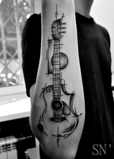 Tattoo Nick, Tatuaje Trash Polka, Tato Maori, Guitar Tattoo Design, Music Tattoo Sleeves, Guitar Tattoo, Music Tattoo Designs, Muster Tattoos, Intricate Tattoo