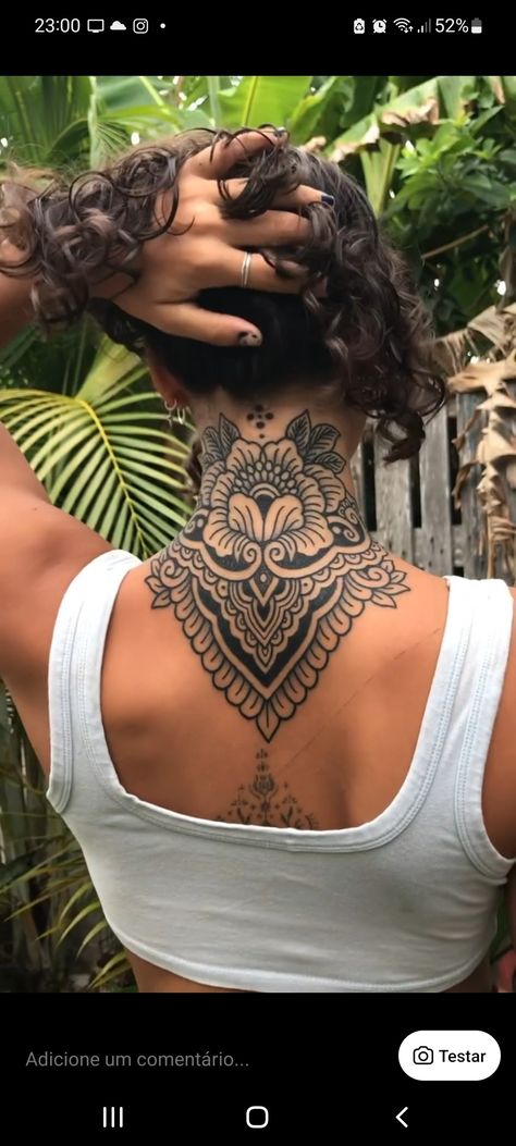 Women Neck Tattoo, Brother And Sister Tattoo Ideas, Neck Tattoo Ideas, Sister Tattoo Ideas, Nape Tattoo, Backpiece Tattoo, Back Piece Tattoo, Back Of Neck Tattoo, Neck Tattoos Women