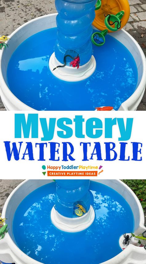 Mystery Water Table - Happy Toddler Playtime Mystery Water Activity, Water Play For Toddlers, Water Sensory Play, Hedgehog Room, Fox Room, Cleaning Lists, Craft Toddler, Educational Toddler Activities, Outdoor Activities For Toddlers