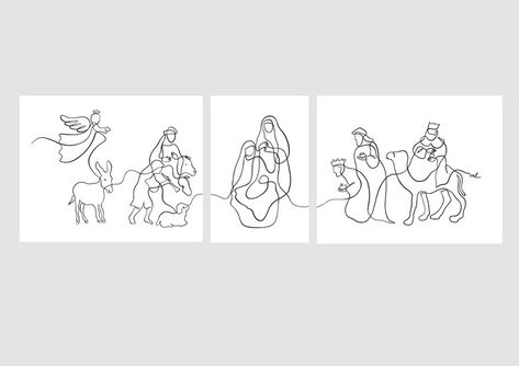 3 Piece Wall Art Nativity Scene, Modern Christian Wall Art, Christmas Art Print, Minimalist Christmas Decor, Nativiy Scene Printable - Etsy Nativity Line Drawing, Wire Nativity, Nativity Sketch, Modern Nativity Set, Nativity Of Jesus, The Three Kings, Christmas Art Print, Minimalist Christmas Decor, Free Wall Art