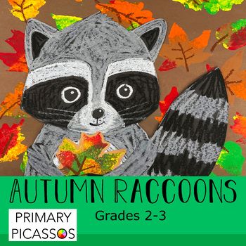 Get ready for a fun art lesson where you will learn how to draw an adorable raccoon playing in the Autumn leaves! This drawing lesson includes step-by-step pictures of how to draw the raccoon, bringing this playful woodland creature to life. I will also show you how to make a beautiful fall leaf background that can be used for other art projects as well. Your students will LOVE making this project! Fall Art Crafts For Kids Elementary, Fall Animal Drawings, Elementary Art Show Projects, Fall Art For 2nd Grade, Fall Animal Art Projects For Kids, Raccoon Art Projects For Kids, Fall Art 4th Grade, Quick Art Lessons Elementary, November Art Projects For Elementary